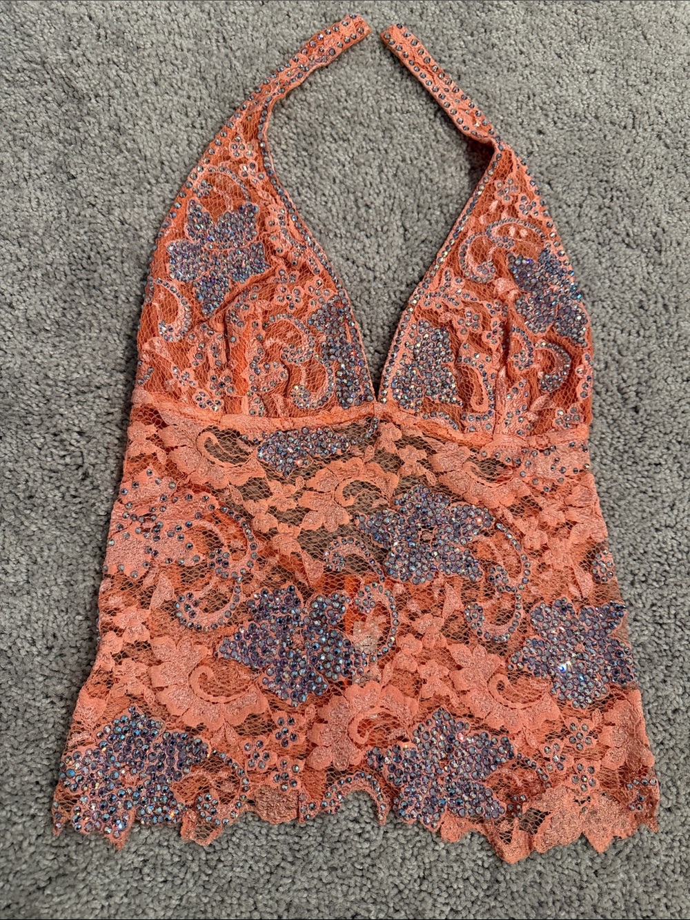 NURIELLE Coral Lace Halter Tank with Crystal Embellishments